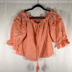 Seen Worn Kept Blouse Women's 6 Pink Lace Trim Off the Shoulder Neck